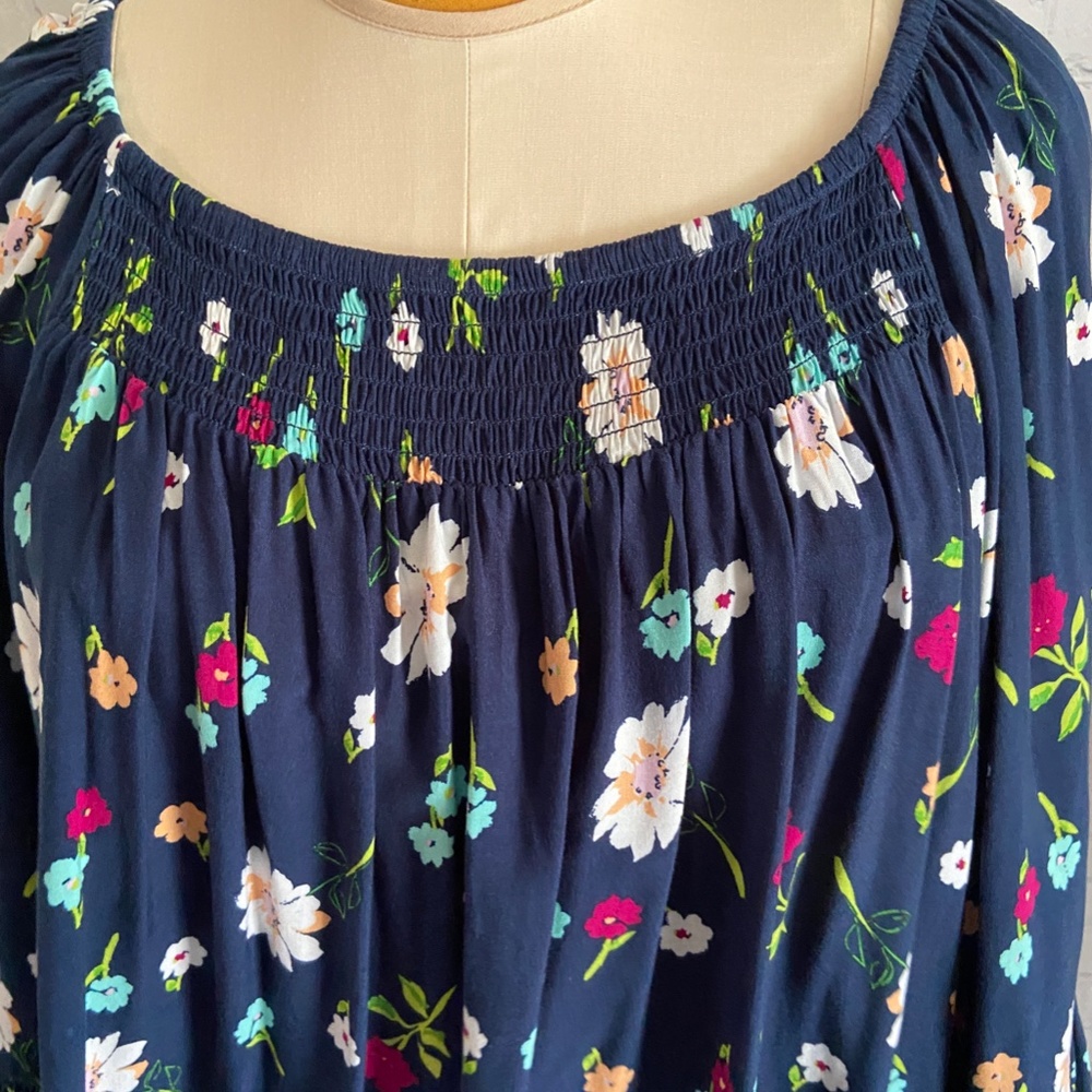 LADIES  WOMEN'S  Plus size 1X 16W/18W blue floral blouse top - Picture 3 of 7